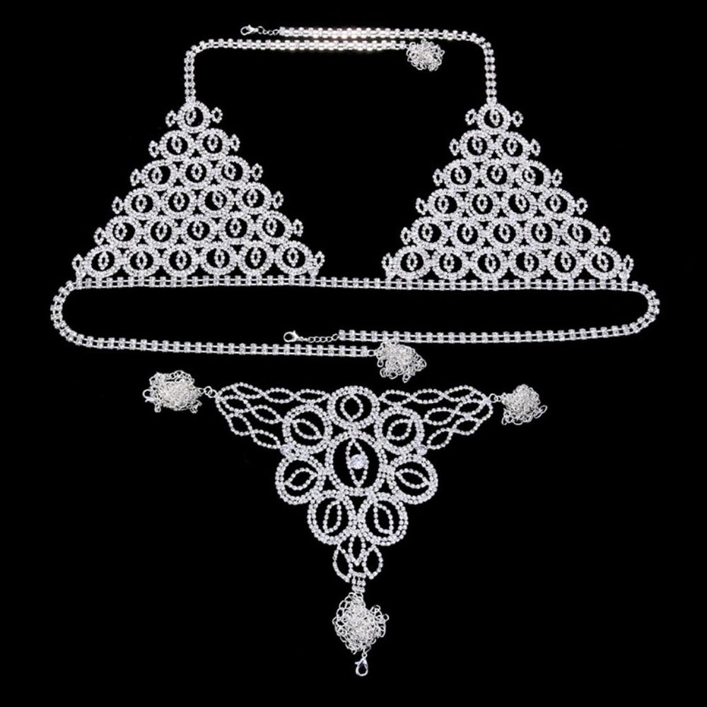 Evil Eye Underwear Set Women Crystal Panties Waist Chain Bra Thong Body Jewelry - Picture 7 of 10